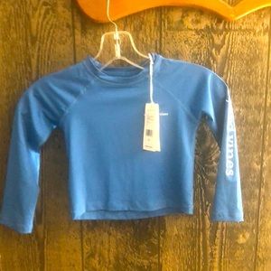 4T blue swimwear top, tide blue. Vintage whale rash guard